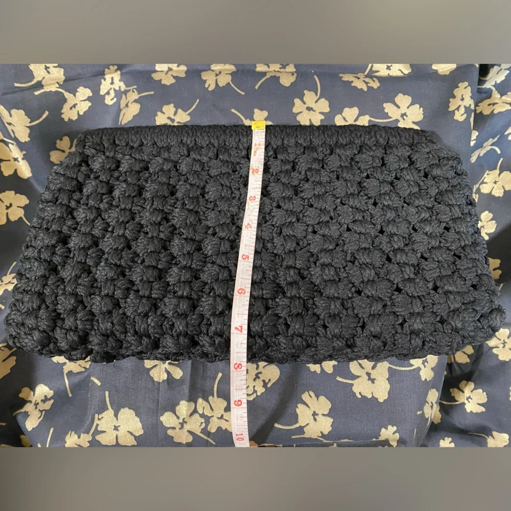 Vintage Black Crochet Clutch Purse Handbag Bobble Popcorn Stitch